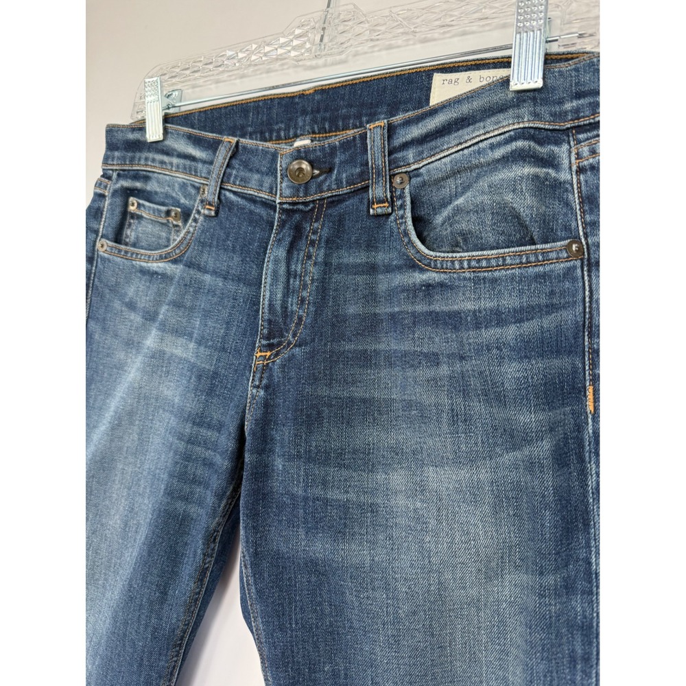 Rag & Bone Dre Slim Boyfriend Jeans Blue Wash Cuffed Raw Hem Size 27 Boho Beachy